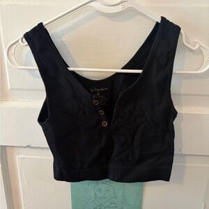 Black Ribbed Button Crop Top